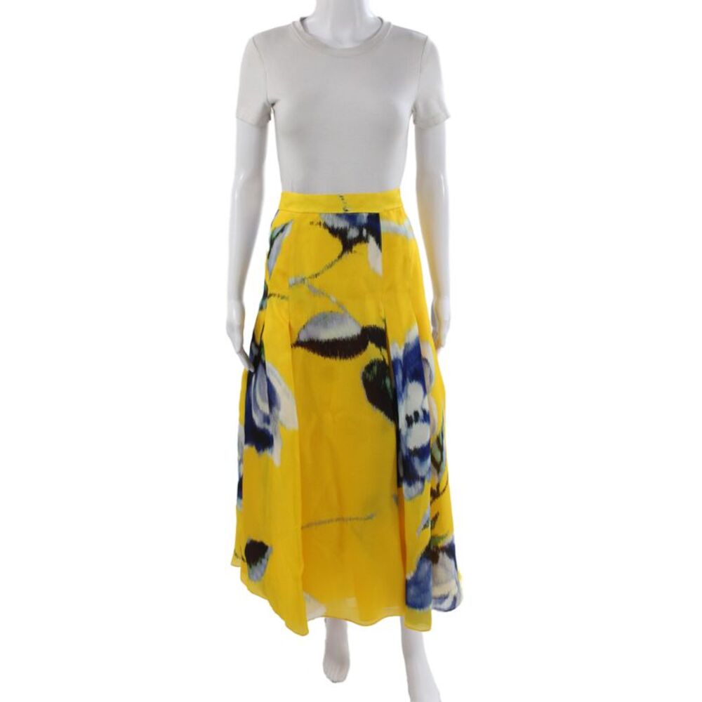 Carolina Herrera Women A-Line Pleated Silk Floral Long Skirt Size 10